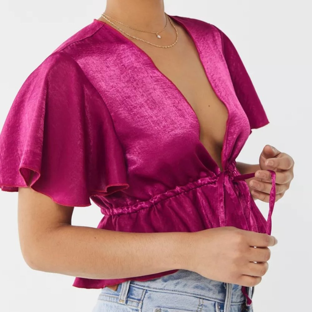 Urban Outfitters Remnants Satin Tie-Front Top